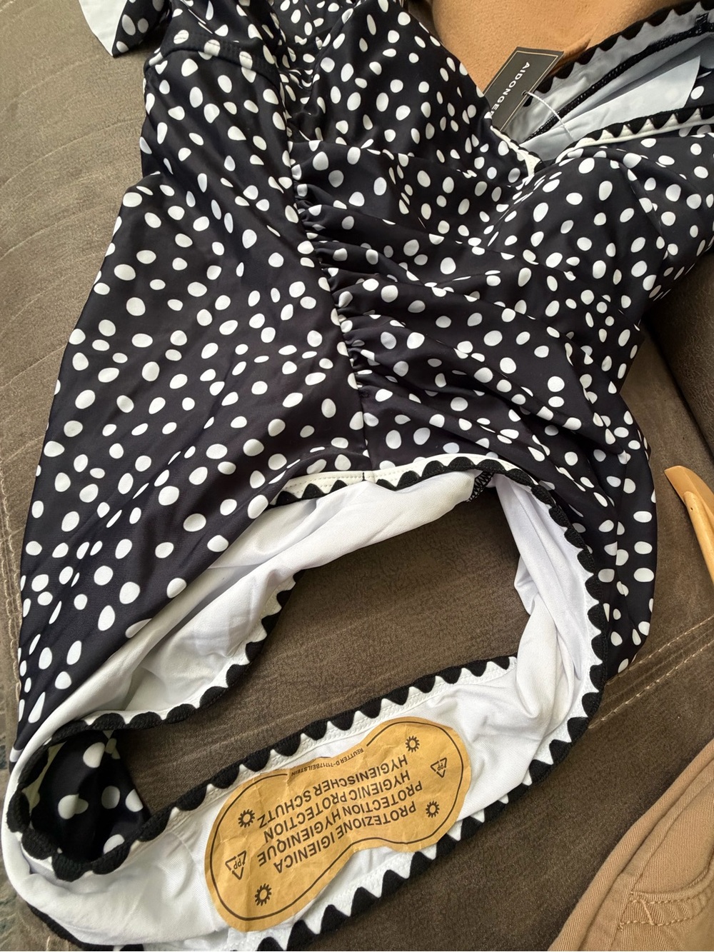 Polka Dot Ruffle Sleeve One-Piece Swimsuit — Black & White - Picture 5 of 7